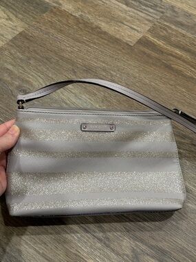 kate spade neutral taupe glitter stripe wristlet